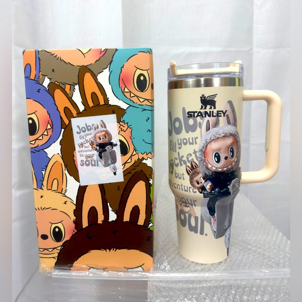 Stanley 40 oz. Labubu (Cream & Gray)”Jobs fill Pockets Adventures fill Soul” NWT